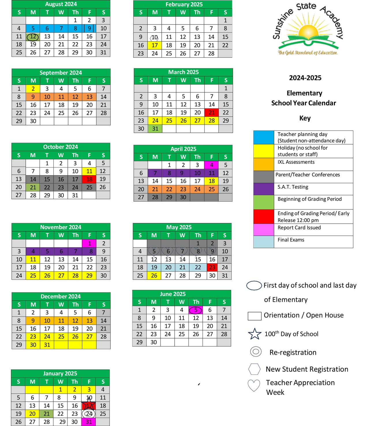 Elementary School Calendar 2024-2025