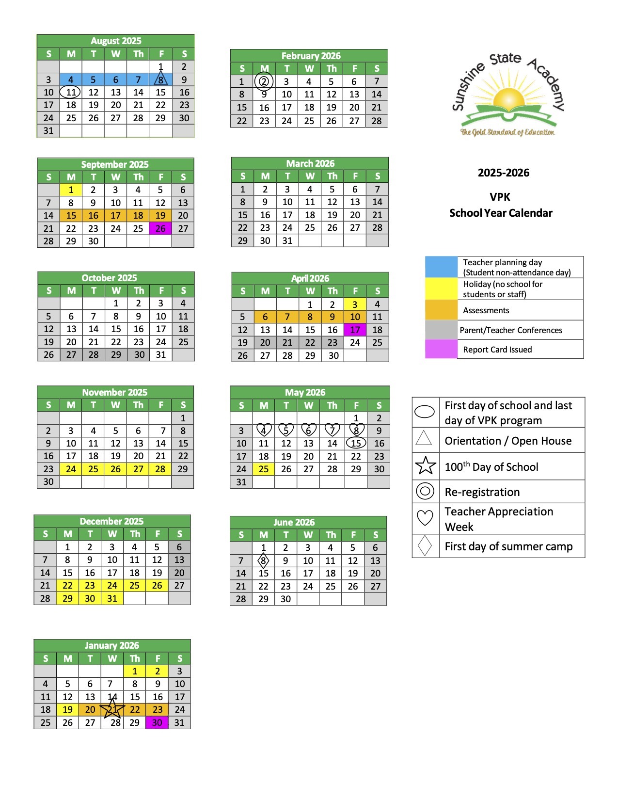 VPK calendar 2025-2026